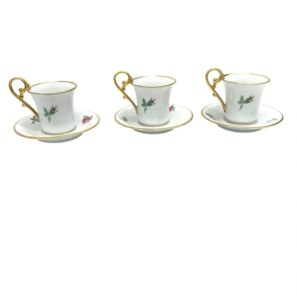 AK KAISER FLORAL DEMITASSE CUPS & SAUCERS - SET OF 3 #1531Circa 1950s-70s